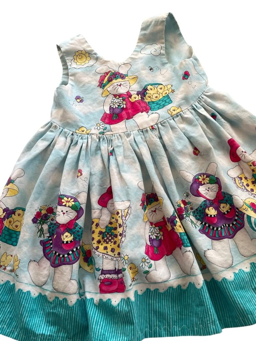 Daisy Kingdom ? Handmade Sun Dress 3T Blue Bunny Chicks Cloud Print Easter